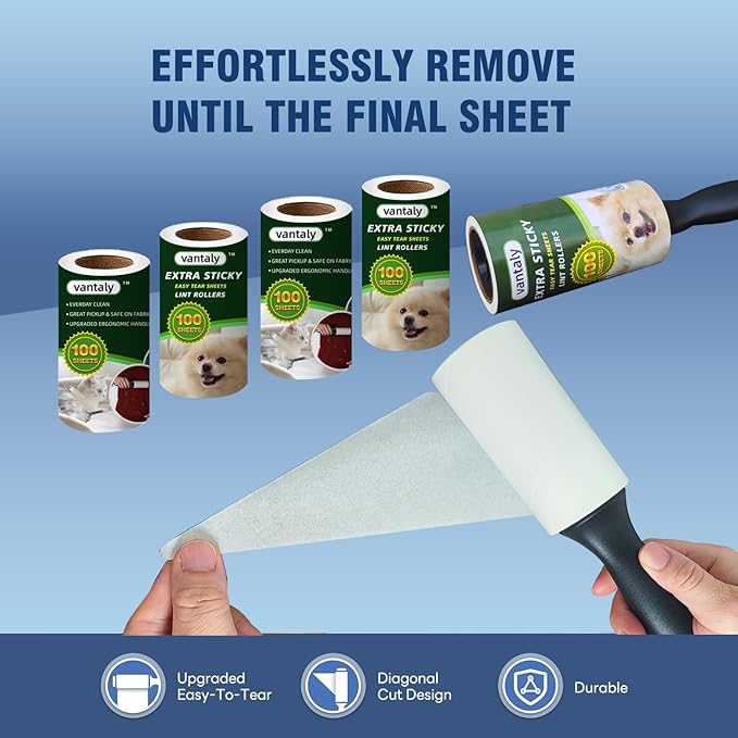 Lint Rollers for Pet Hair Extra Sticky, 600 Sheets Value Set Lint Roller with 2 Upgraded Handles, 6 Rollers Portable Pet Lint Remover for Clothes, Furniture, Carpet, Dog & Cat Hair Removal