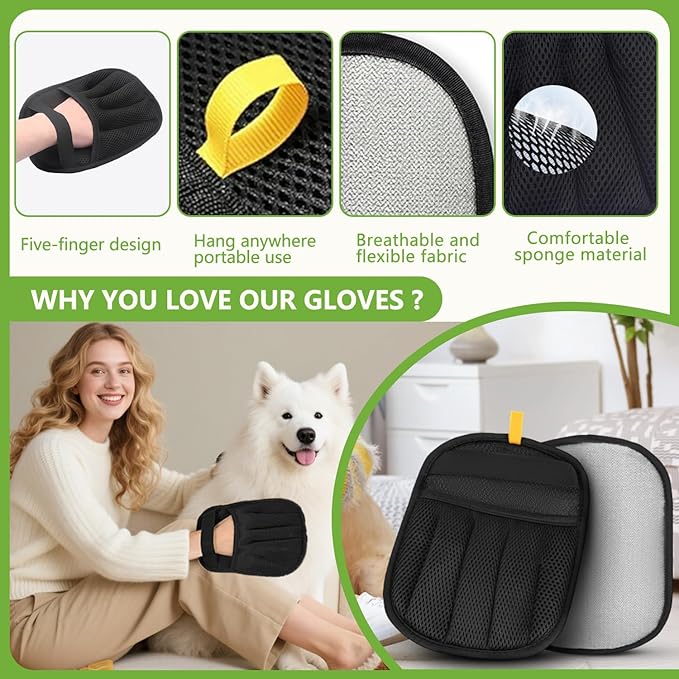 Pet Hair Removal Glove for Cats and Dogs - Electrostatic Pet Hair Remover Glove, Reusable Brush Pet Hair Remover for Couch, Carpet, Car Seat & Laundry（1PCS）
