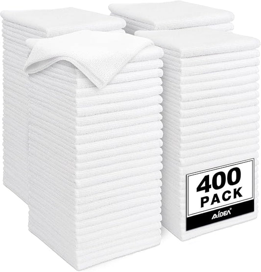 AIDEA Microfiber Cleaning Cloth White-400PK, Soft Microfiber Towels for Cars, Absorbent Cleaning Rags, Lint-Free Streak-Free Wash Cloths for House, Kitchen, Window,11.5"×11.5"