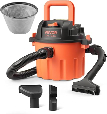 VEVOR Dry Vacuum Cleaner, 2.6 Gallon 2.5 Peak HP Portable Shop Vac with 800W Input Power, Various Nozzles, 1.25in Diameter x 4ft Hose, 9.2ft Cord for Home, Garage, Jobsite, Workshop, Black Orange - Cleanova