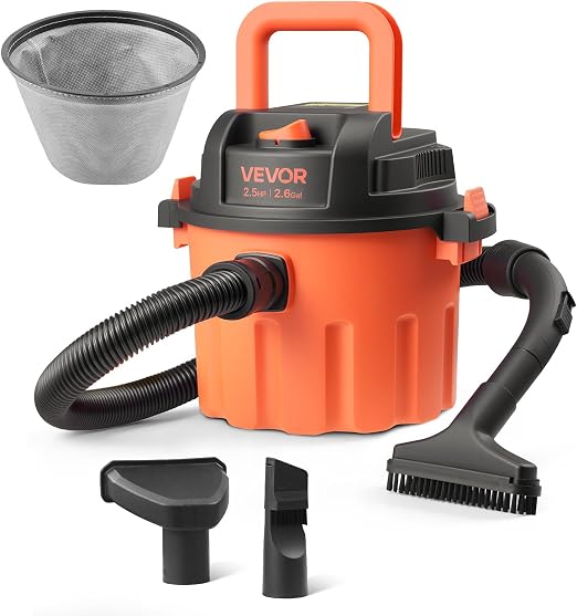 VEVOR Dry Vacuum Cleaner, 2.6 Gallon 2.5 Peak HP Portable Shop Vac with 800W Input Power, Various Nozzles, 1.25in Diameter x 4ft Hose, 9.2ft Cord for Home, Garage, Jobsite, Workshop, Black Orange - Cleanova