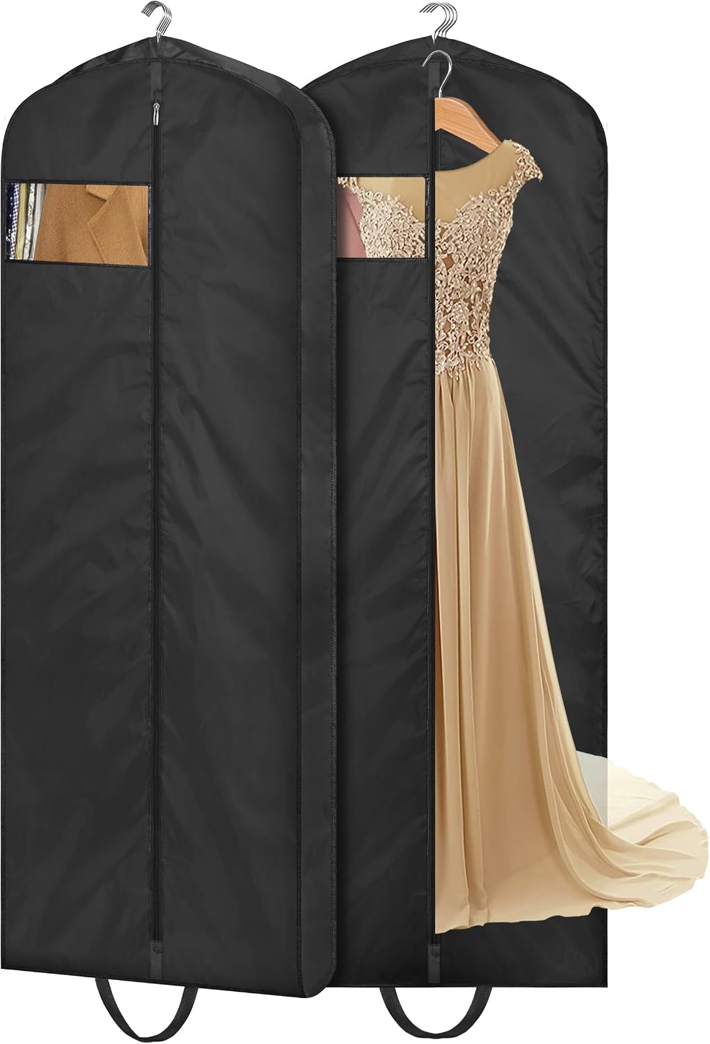 65" Long Garment Bags for Travel Dress Bags for Hanging Clothes 2 Packs Wedding Dress Cover Waterproof Clothes Protector for Closet Storage for Gowns, Tuxedos, Coats, Black