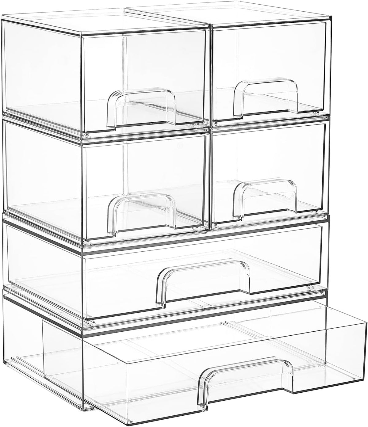 Stackable Storage Drawers Set of 6, Plastic Organizer Bins