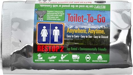 RESTOP 2 - Portable Toilet Solid (Poop) and Liquid (Pee) Leak Proof Waste Bag - Toilet Paper and Wet Wipe Included