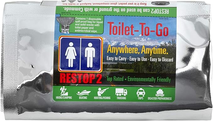RESTOP 2 - Portable Toilet Solid (Poop) and Liquid (Pee) Leak Proof Waste Bag - Toilet Paper and Wet Wipe Included