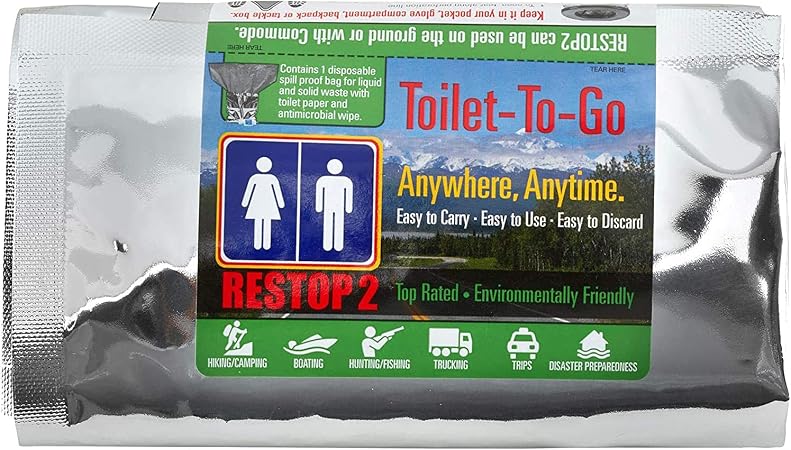 RESTOP 2 - Portable Toilet Solid (Poop) and Liquid (Pee) Leak Proof Waste Bag - Toilet Paper and Wet Wipe Included