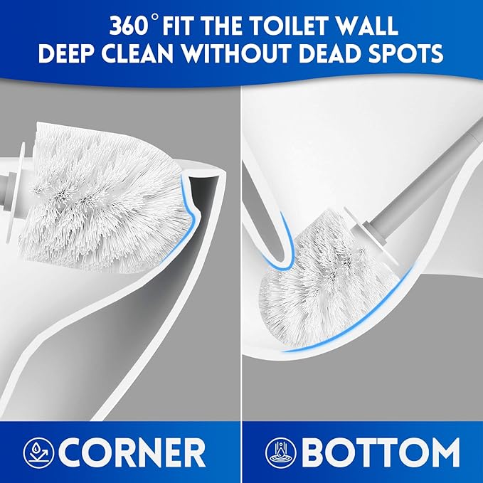 Y-in Hand Toilet Brush, Toilet Bowl Cleaners Brush with Hidden Holder, Long Handle, Durable PP Bristles, Modern RV Bathroom Accessories, Deep Cleaning, Wall mountable. - Grey