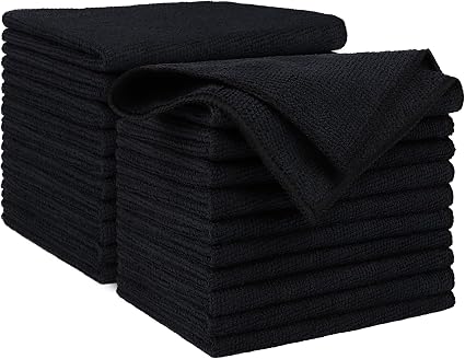 AIDEA Microfiber Cleaning Cloth Black 20PK, Microfiber Towels,12×12"