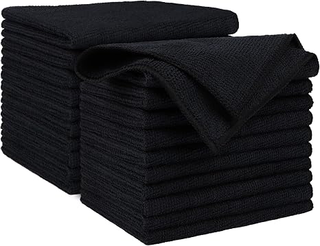 AIDEA Microfiber Cleaning Cloth Black 20PK, Microfiber Towels,12×12"