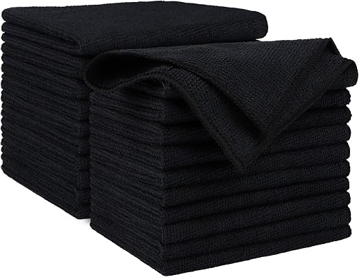 AIDEA Microfiber Cleaning Cloth Black 20PK, Microfiber Towels,12×12"