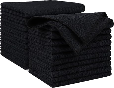 AIDEA Microfiber Cleaning Cloth Black 20PK, Microfiber Towels,12×12"