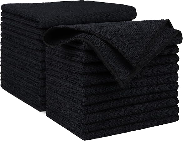 AIDEA Microfiber Cleaning Cloth Black 20PK, Microfiber Towels,12×12"