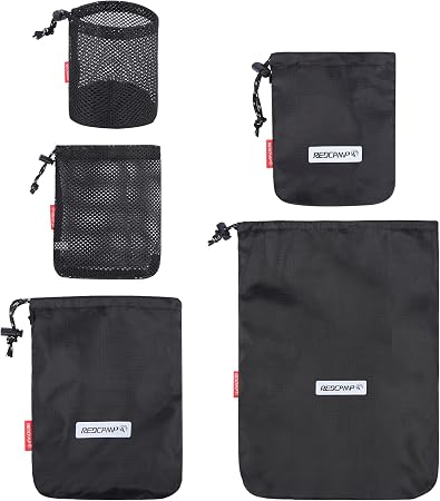 REDCAMP 5PCS Small Ditty Bags Set for Backpacking, Ultralight Nylon Mesh Drawstring Stuff Sack Assortment Storage Pouch 