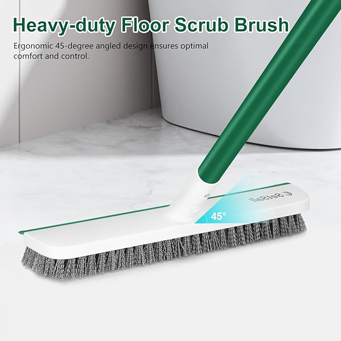 SetSail Upgraded Large 12 in Wide Floor Scrub Brush with 51-Inch Long Adjustable Handle 2 in 1 Scrape Brush Stiff Bristle Floor Scrubber for Cleaning Shower Bathroom Garage Kitchen Wall Deck Tub Tile
