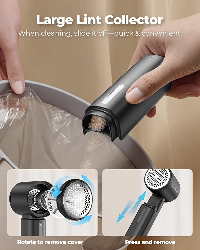 ASNUG Fabric Shaver, Electric Lint Remover, Sweater Shavers to Remove Pilling with 3 Speeds, 6 Leaf Blade, LED Display & Type-C Rechargeable, Removes Fuzz, Pills for Clothes, Couch, Furniture