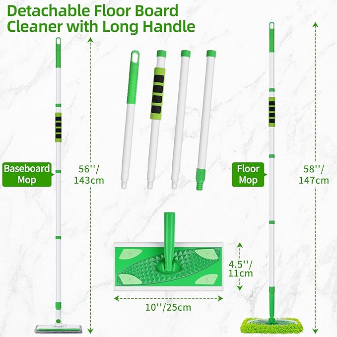 Baseboard Cleaner Tool with Handle, Extendable Long Handle Baseboard Floor Cleaning Tool Duster with Reusable Pads for Floorboard
