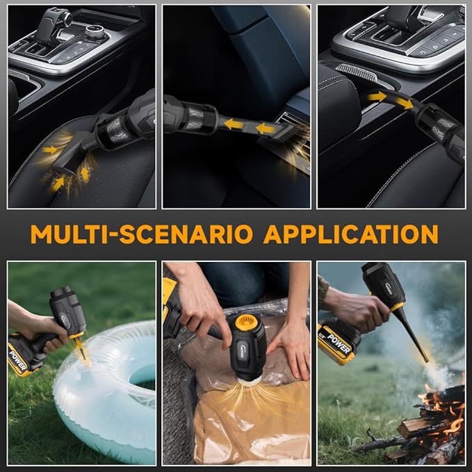 Cordless Car Vacuum Cleaner, 35000pa Powerful Handheld Vacuum & Air Duster with 2 Batteries, Portable Rechargeable Vacuum for Car Detailing, Pet Hair, Home & Office(Yellow)