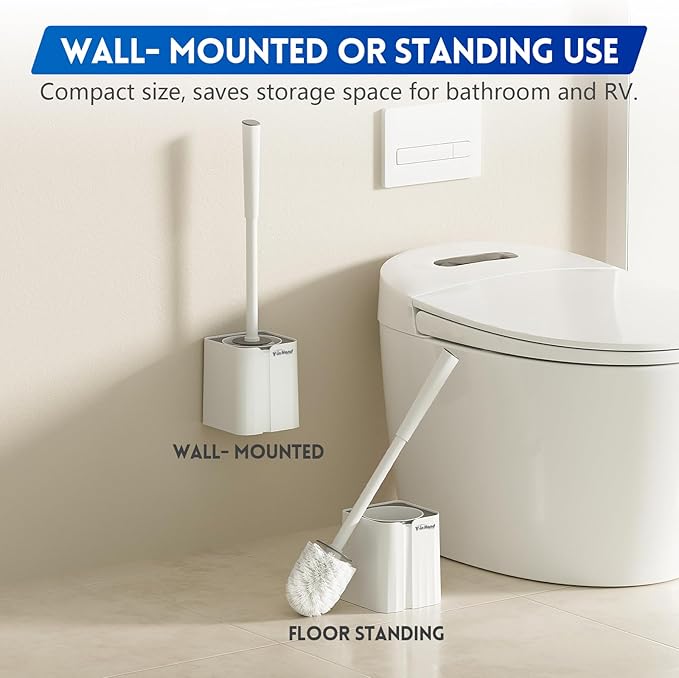 Y-in Hand Toilet Brush and Holder Set, 2 Pack Toilet Scrubber, Compact Size for Storage and Organization, Bathroom Accessorie, Easy to Assemble, Classic PP Bristle, Wall Mountable. - White