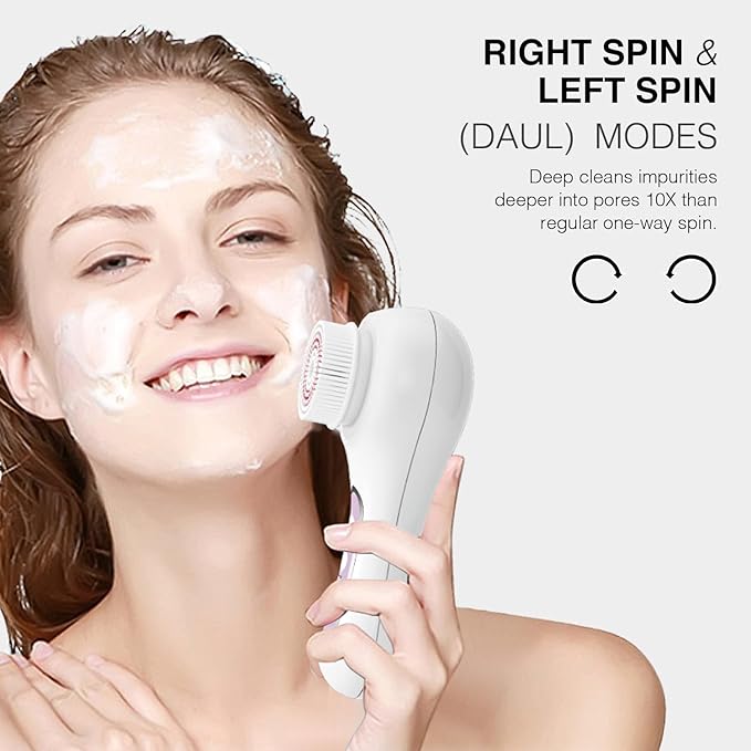 UMICKOO Electric Facial Cleansing Brush, 2-Way Rotating Face Scrubber with 3 Modes, Rechargeable, 5 Brush Heads, IPX7 Waterproof, Deep Pore Cleaning for All Skin Types