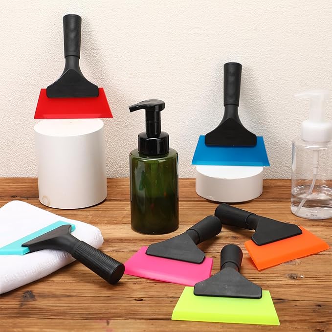 3 Pcs Small Squeegee 5 Inch Window Tint Silicone Squeegee Cleaning with Non Slip Handle Wiper Window Tinting Tools for Car Glass Mirror Shower Bathroom Auto (Blue+Green+Pink)