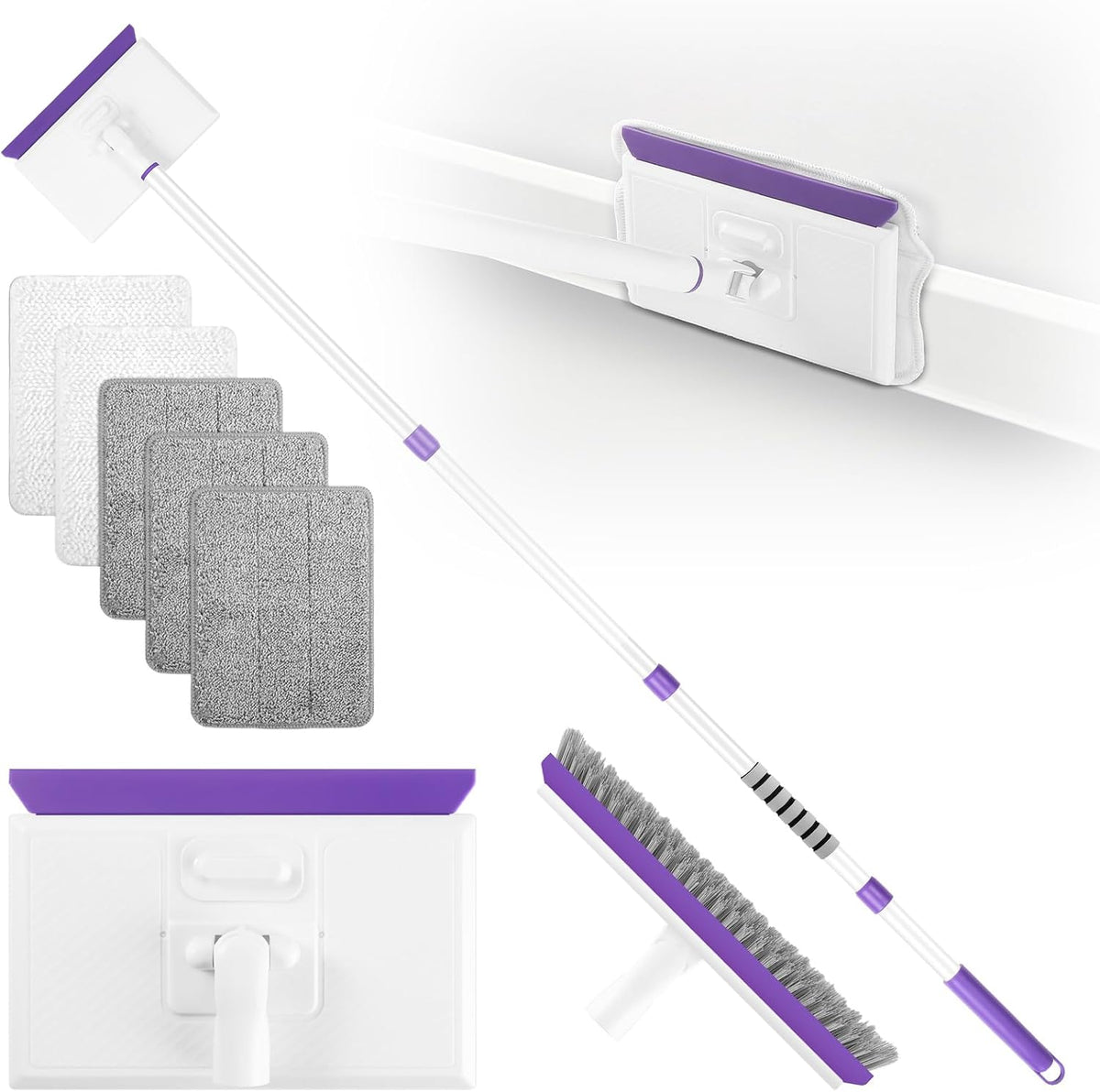 Baseboard Cleaner Tool With 60" Extendable Handle, 5 Reusable Pads