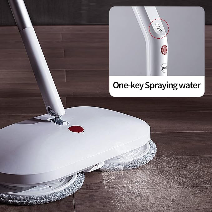 REECOO Cordless Electric Spin Mop Power Mop with 4 Floor Scrubber Pads/Automatic Cleaning Bucket/Water Sprayer,Lightweight & Rechargeable,Suitable for Wooden, Marble, Tile, Hardwood Floor.