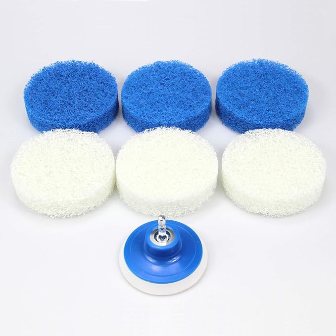 7 Piece Drill Brush Attachment Set - Power Scrub Pad Cleaning Kit – Power Scrubbing Drill Attachment - Cleaning Scouring Pads (Blue and White)