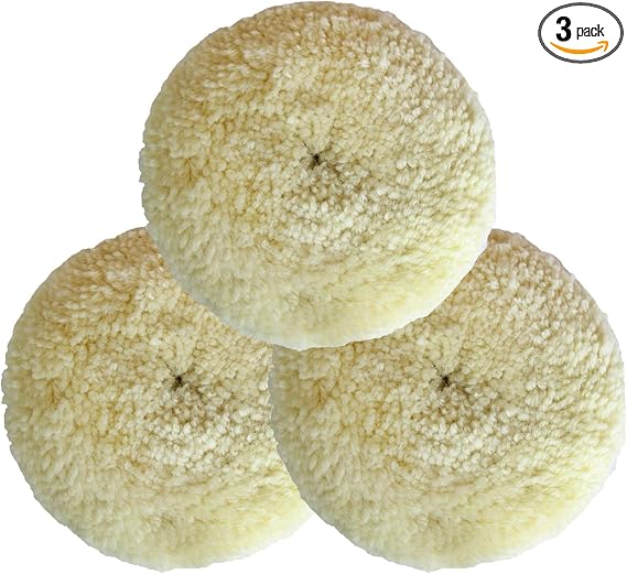 Wool Buffing Pad Kit 7Inch 3PCS, 100% Natural Wool Car Auto Hook and Loop Grip Buffing Pad for Compound Cutting & Polish