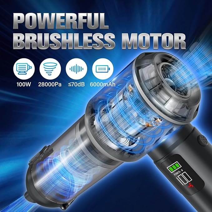 4-in-1 Handheld Vacuum Cordless&Air Duster, 28000pa Suction Power Car Vacuum Portable Cordless, Mini Vacuum with Digital Display and One-Click Dust Emptying for Car Home Office Kitchen Pet Hair(Gray)