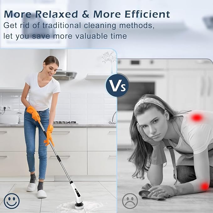 Electric Spin Scrubber, Cordless Cleaning Brush Scrubber for Home, 8 Replaceable Brush Heads, 3 Adjustable Size, 2 Speeds for Bathroom Shower Bathtub Glass Car, Gift for Holidays Birthday