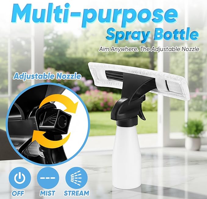 Cordless Window Vacuum Squeegee with Detachable Water Tank, 2000Pa Strong Suction, Rechargeable Glass Cleaner for Windows, Shower, Mirror & Tiles, Lightweight 2-in-1 Wiper with Microfiber Pad