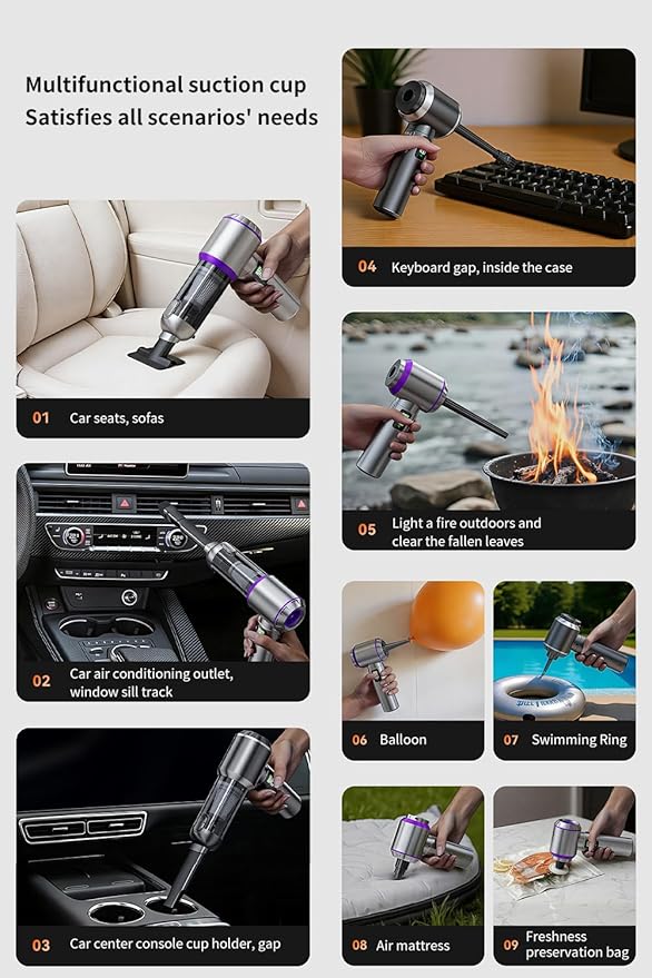 Handheld Car Mini Vacuum Cleaner, 3 in 1 19000PA Strong Cyclonic Suction Air Duster 6000mAh Battery Air Blower Wireless Handheld Vacuum for Car,Office and Home 15Kpa