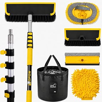18FT Reach Car Wash Brush with 4.6-12ft Telescoping Pole,7-Pcs Car Wash Kit