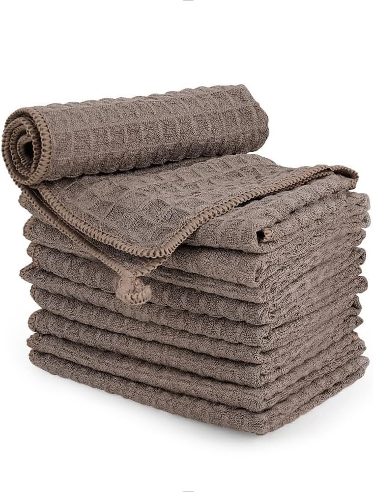 10 Pack Microfiber Espresso Barista Cleaning Towels, Light Brown