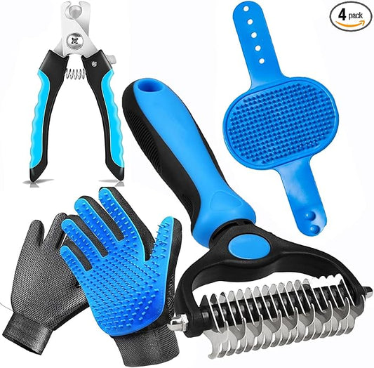 NVNAN 5-in-1 Pet Grooming Kit: Deshedding Rake, Nail Clipper, Grooming Gloves & Massage Brush for Dogs and Cats (Nail Clipper Set)