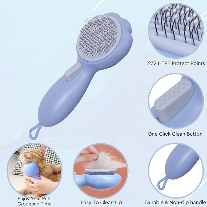 Cat Grooming Glove Brush,Self-Cleaning Slicker Pet Brush for Short and Long Haired pats,Dog Bath Brush for Shedding and Grooming,Removes Loose Hair and Tangles,Promote Circulation