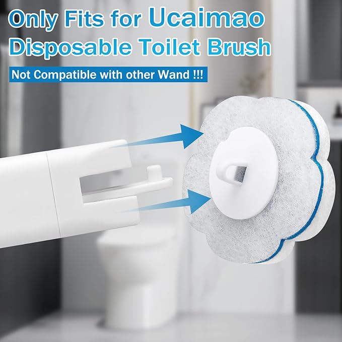 Disposable Toilet Brush and Holder Set with 48 Toilet Cleaner Refills，Toilet Wand Kit with Toilet Brush Refill Pads Disposable Toilet Cleaning System for Toilet Bowl，Bathtub，Bathroom - White