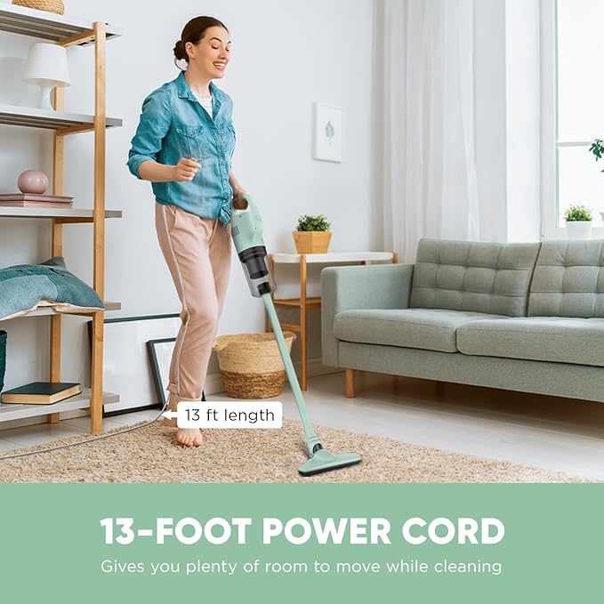 KEROMEE Stick Vacuum Cleaner, Corded Handheld Vacuum Cleaner Mini Electric Broom for Pet Hair Hardwood Floor Cat Litter Cleaning (13ft-Cord)