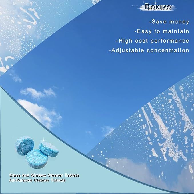 DOKIKO 100 PCS Glass Cleaner Refill,Glass Clean Tablets, Window Clean Refill Tablets, 100 Concentrated Dissolvable,1 Pack Makes 100 * 16 fl oz Spray Effective cleaning