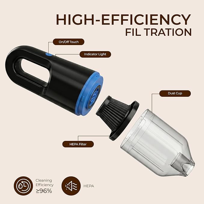 Mini Crumb Vacuum 10000Pa Brushless Motor Rechargeable Cordless Handheld Vacuum, Lightweight Portable Cleaner for Home Car Office Keyboard Sofa Furniture Pet Hair Dust Debris Crevices Tight Spaces