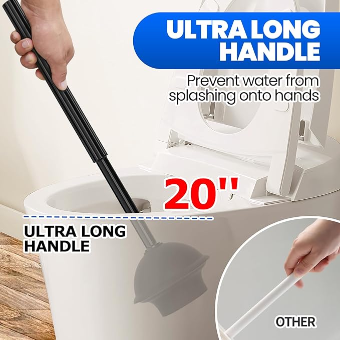 2Pack 2 in 1 Toilet Brush and Plunger Set, Extended Handle Plunger,Toilet Bowl Brush Plunger Set,Bathroom Cleaning Tools,Cleaning Brush,Toilet Brush Plunger Combo(Bright Black)