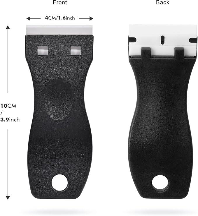 FOSHIO 2PCS Plastic Razor Blade Scraper Tool and 100PCS Plastic Blades for Gasket Remover, Sticker Remover, Labels Decal and Adhesive Remover for Windows and Glass (Dark Black)