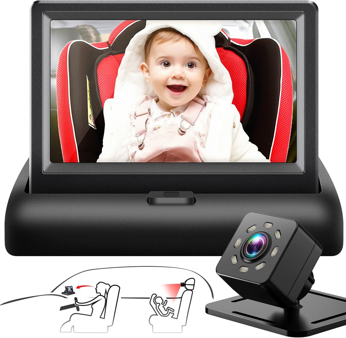 Baby Car Mirror with 4.3'' HD Night Vision Function Display, Safety Car Seat Camera with Wide Crystal Clear View, Easily Observe The Baby’s Move(Not USB)