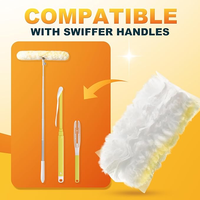JOYMOOP Disposable Electrostatic Duster for Cleaning, with 2 Handles & 24 Ct Yellow Heavy Duty Refills for Swiffer Feather Duster, Household Cleaning Tool for Electronics, Dusting Furniture, Blinds