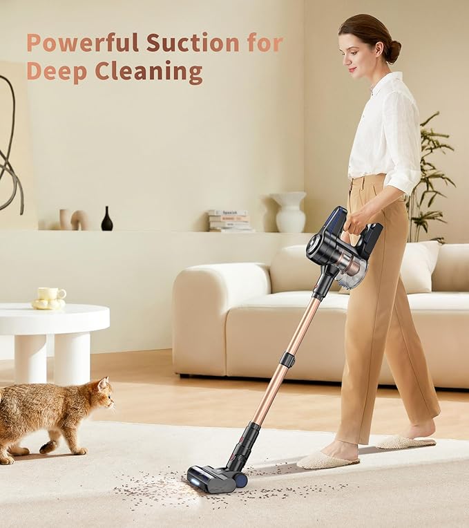 NADALY Cordless Vacuum Cleaner, 500W 40KPA Stick Vacuum with 45min Runtime, Anti-Tangle Vacuum Cleaners for Home, 1.5L Dust Cup, Rechargeable Wireless Vacuum for Hardwood Floor Carpet Pet Hair