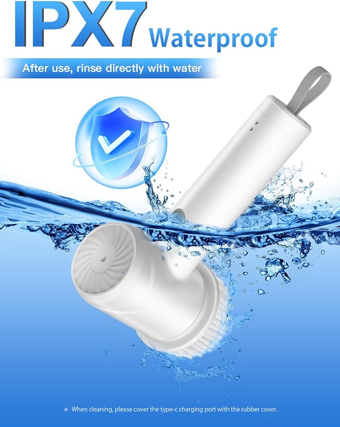 Electric Spin Scrubber - Cordless IPX7 Waterproof Shower Scrubber with 2 Speed Settings and 6 Replaceable Heads，Electric Cleaning Brush for Bathroom，Kitchen and Windows