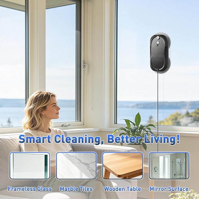KKI Window Cleaning Robot, Upgrade Window Cleaner Robot, Auto Spray, Max 3200pa,3 Cleaning Modes & Edge Detection, Remote Control for High-Rise Windows, Glass Door,5Sets Cloths