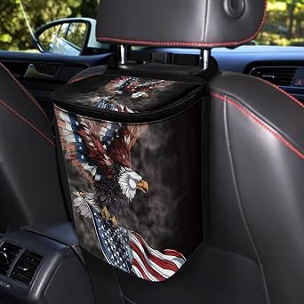 American Flag Car Trash Can Accessories Organizer Eagle Printed Garbage Bag Dustbin Container with Lid Waste Basket Stor