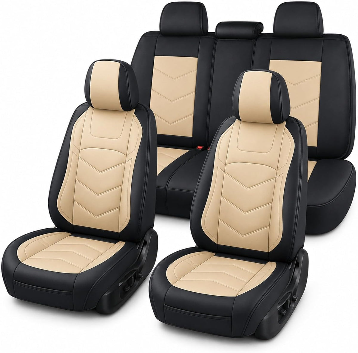 Car Seat Covers Full Set 5 Seats, Leather Car Seat Cover, Car Seat Cushion Waterproof, Front Seats Back Seat Covers, Car Seat Protector Universal Fit Trucks Vans SUVs Sedans Most Cars Black&Tan