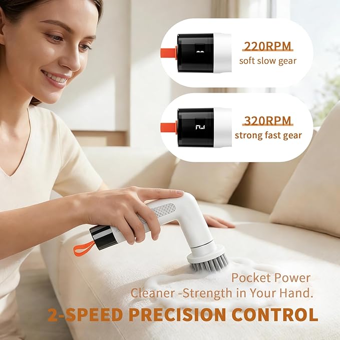 Electric Spin Scrubber, Cordless Waterproof Electric Scrub Brush with Dual Speed Settings, Smart Display, and 5 Replaceable Brush Heads for Bathroom, Kitchen, and Floor Cleaning